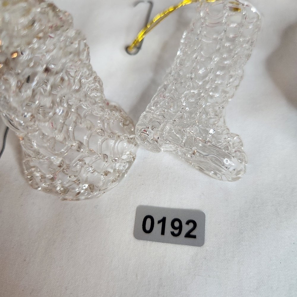 Vintage 4 Spun Glass Christmas Ornament Set. Heart, Sleigh, Stocking, Bell - Picture 7 of 7